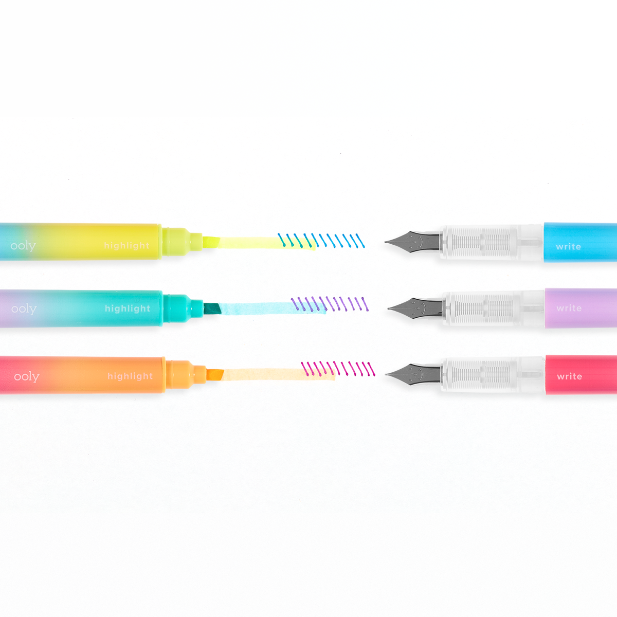 WRITER'S DUO DOUBLE-ENDED FOUNTAIN PENS + HIGHLIGHTERS (SET OF 3)