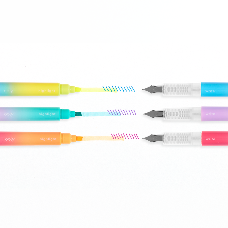 WRITER'S DUO DOUBLE-ENDED FOUNTAIN PENS + HIGHLIGHTERS (SET OF 3)