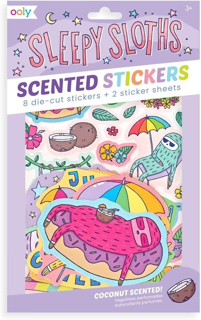 Sleepy Sloths Scented Stickers - 2 Sticker Sheets + 8 Jumbo Stickers