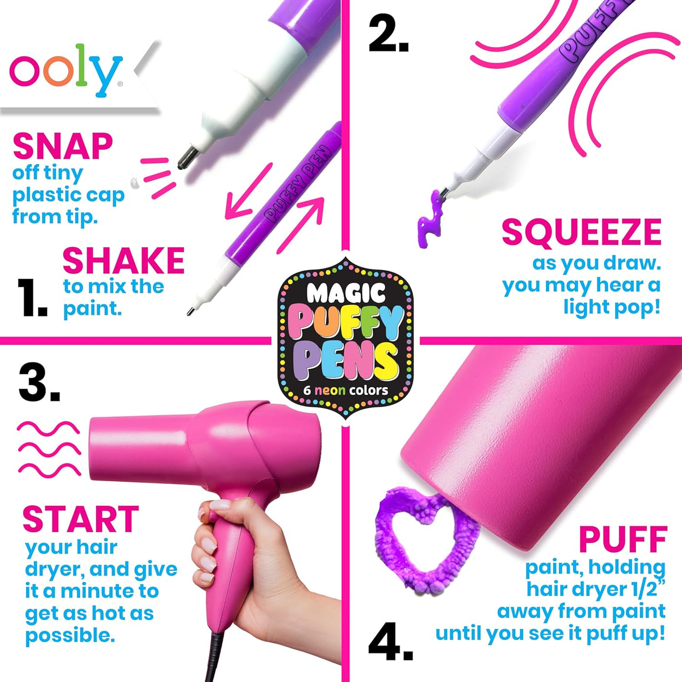Magic Puffy Pens: Neon (Set of 6)