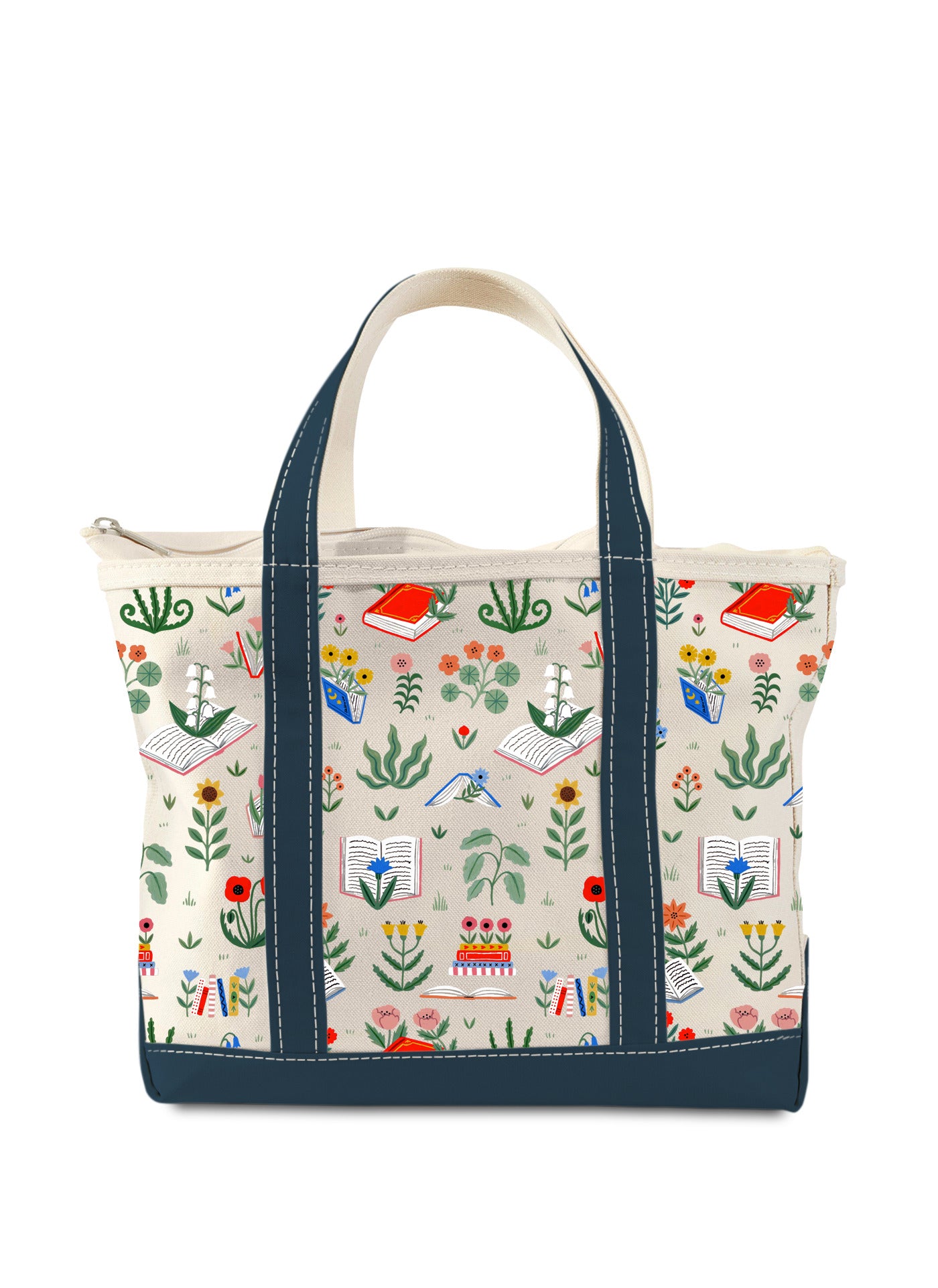 Books &amp; Blooms Zippered Boat Tote