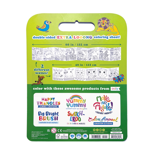 Color-A-Looong 5' Fold Out Kids Coloring Book - Safari Family