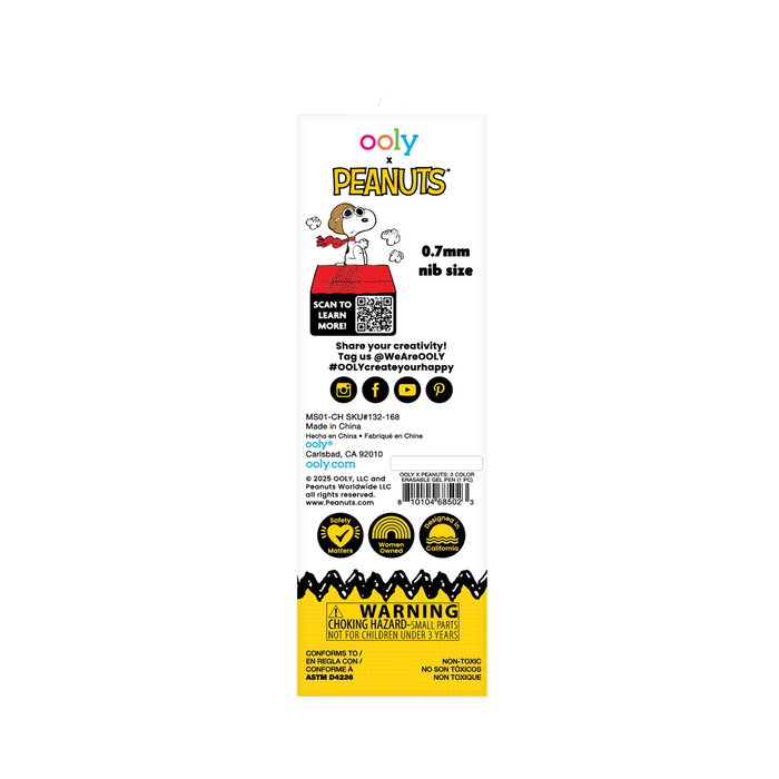 OOLY x Peanuts: 3 Color Erasable Gel Pen (1 PC)