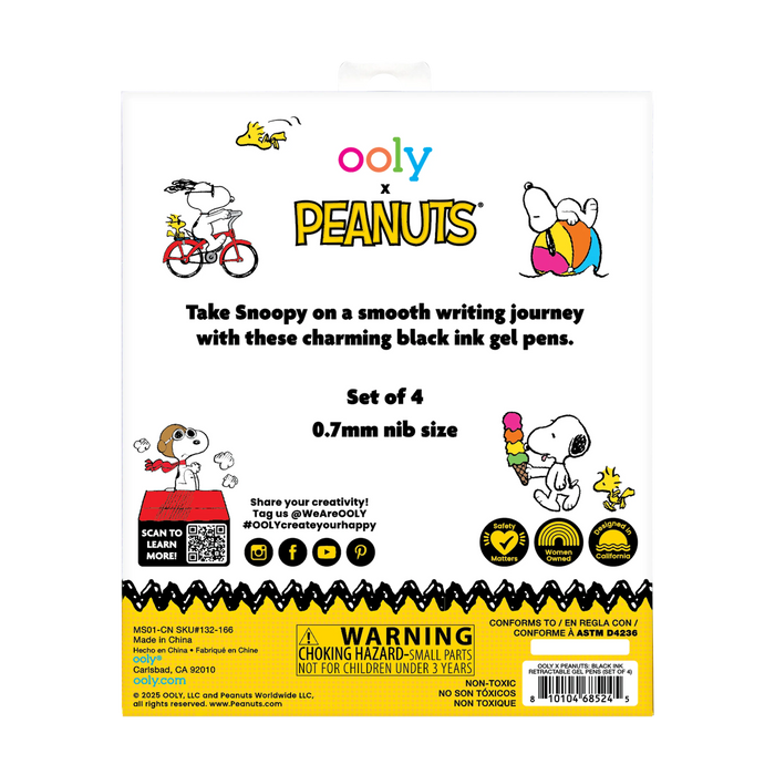 OOLY x Peanuts Black Ink Retractable Gel Pens - Set of 4