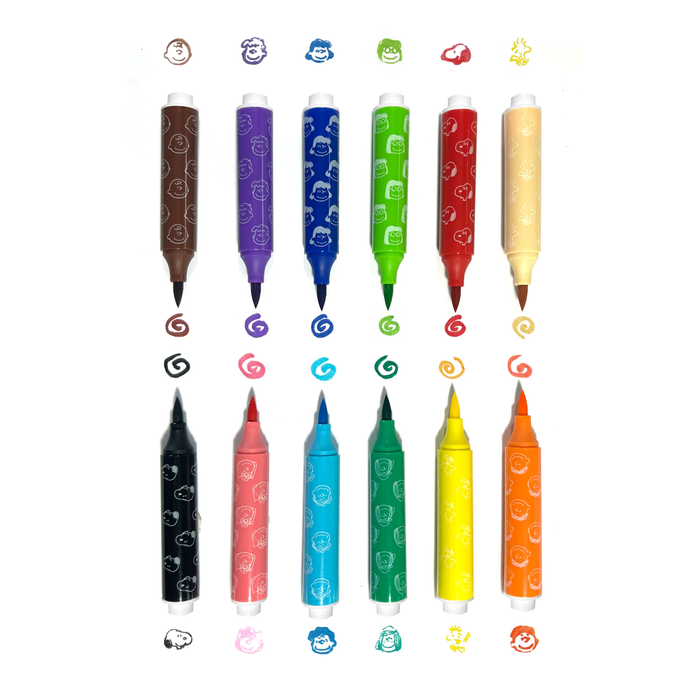 OOLY x Peanuts Double-Ended Brush & Stamp Markers - Set of 12