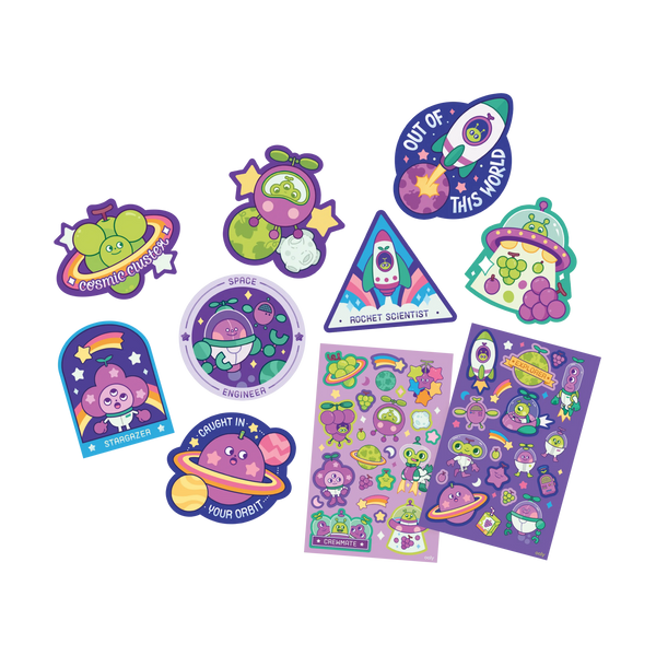 STICKIVILLE STICKERS: GALAXY GRAPES - SCENTED (2 SHEETS & 6 DIE-CUT)(PAPER)