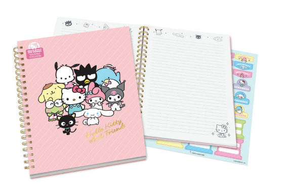 Hello Kitty and Friends Pink Pinstripe Extra-Large Spiral Notebook with Pocket & Sticker Sheet