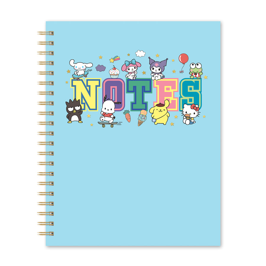 Hello Kitty and Friends College Letters Blue Extra-Large Spiral Notebook with Pocket & Sticker Sheet