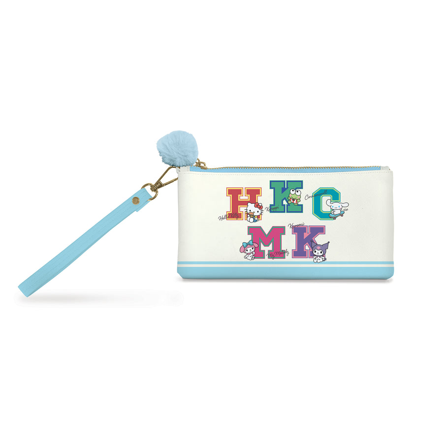 Hello Kitty and Friends College Letters Blue Pencil Pouch with Wrist Strap & Decorative Pull