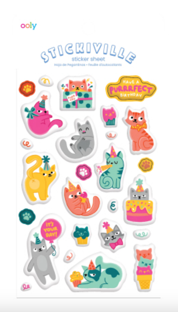 STICKIVILLE STICKERS: PURRRFECT BIRTHDAY CATS - STANDARD (1 SHEET)(PUFFY)