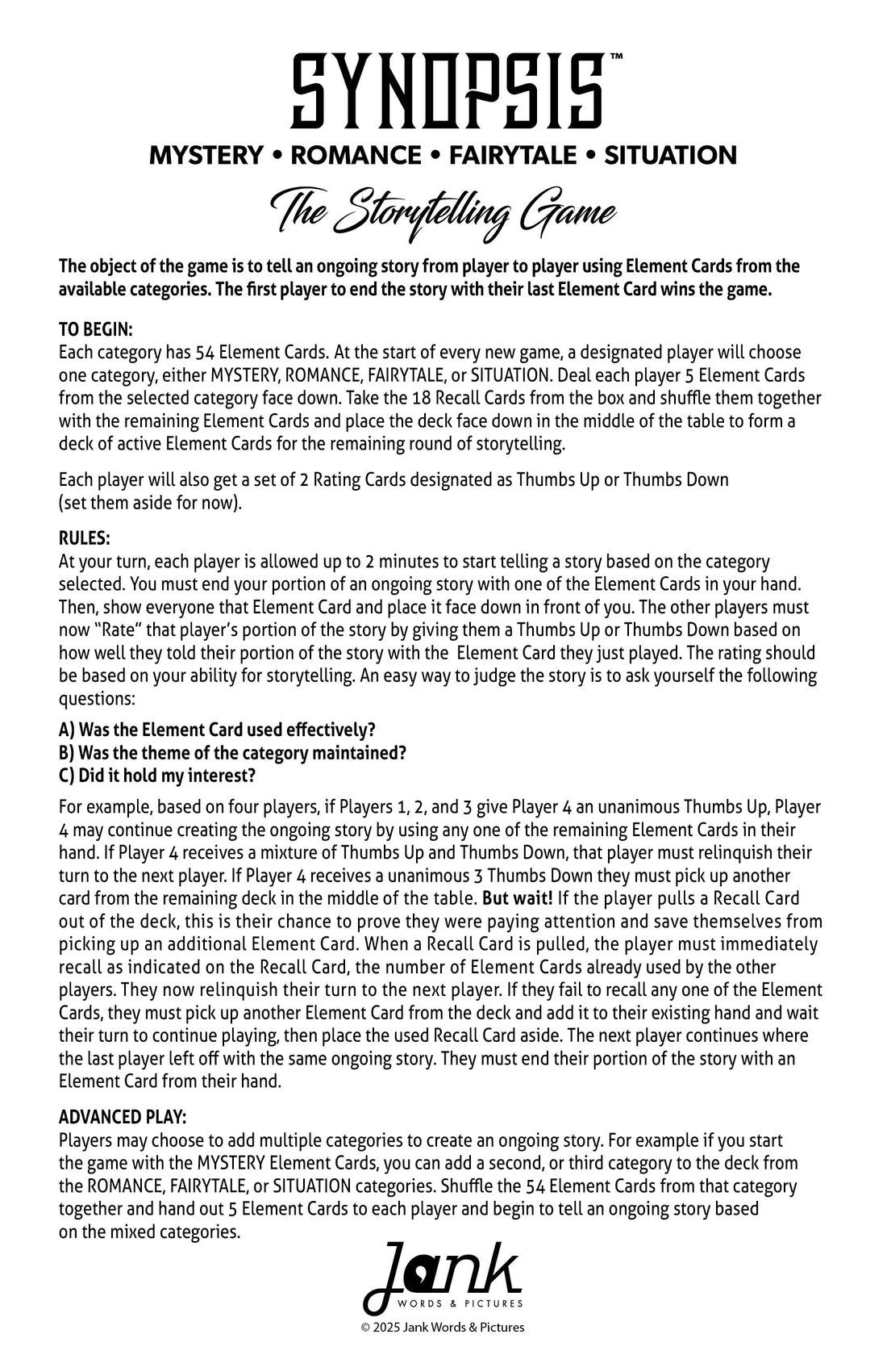 SYNOPSIS: The Storytelling Game