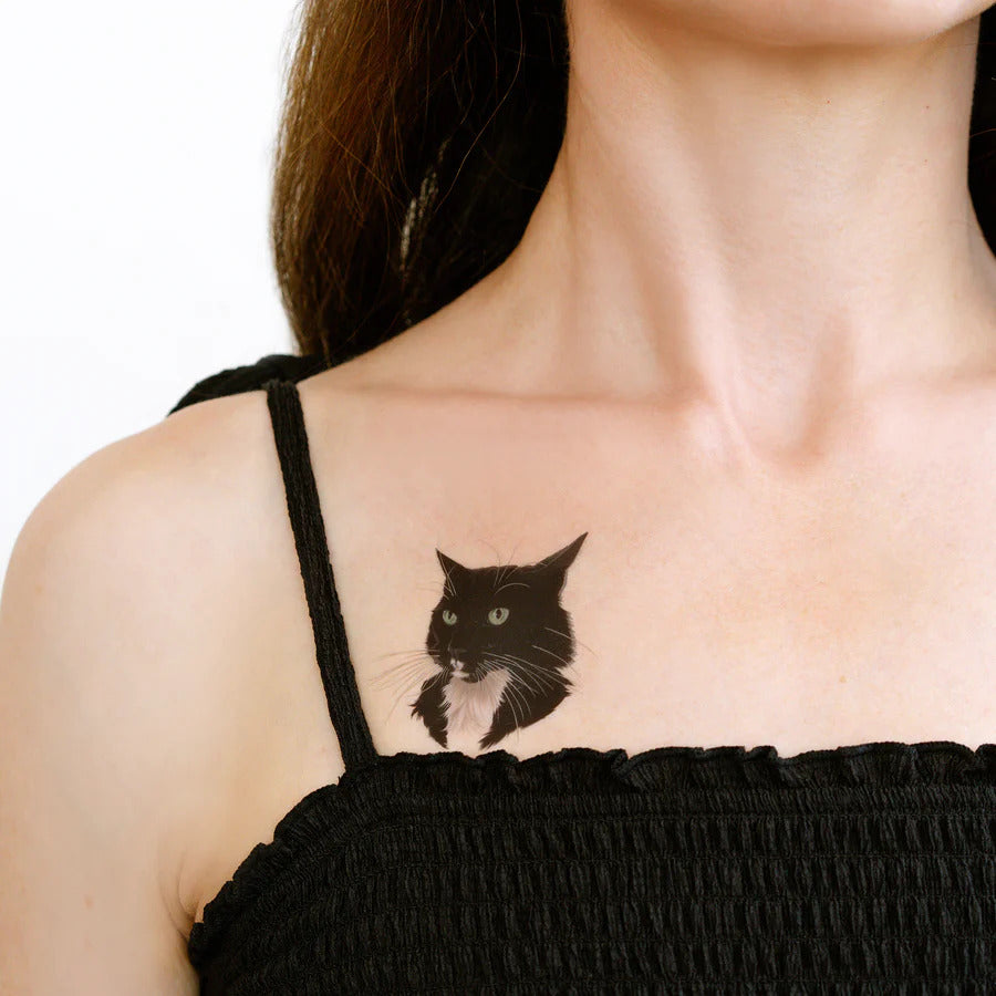 B/W Fancy Cat Tattoo Pair