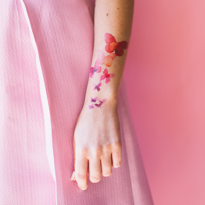 Coral Butterflies Tattoo Pair