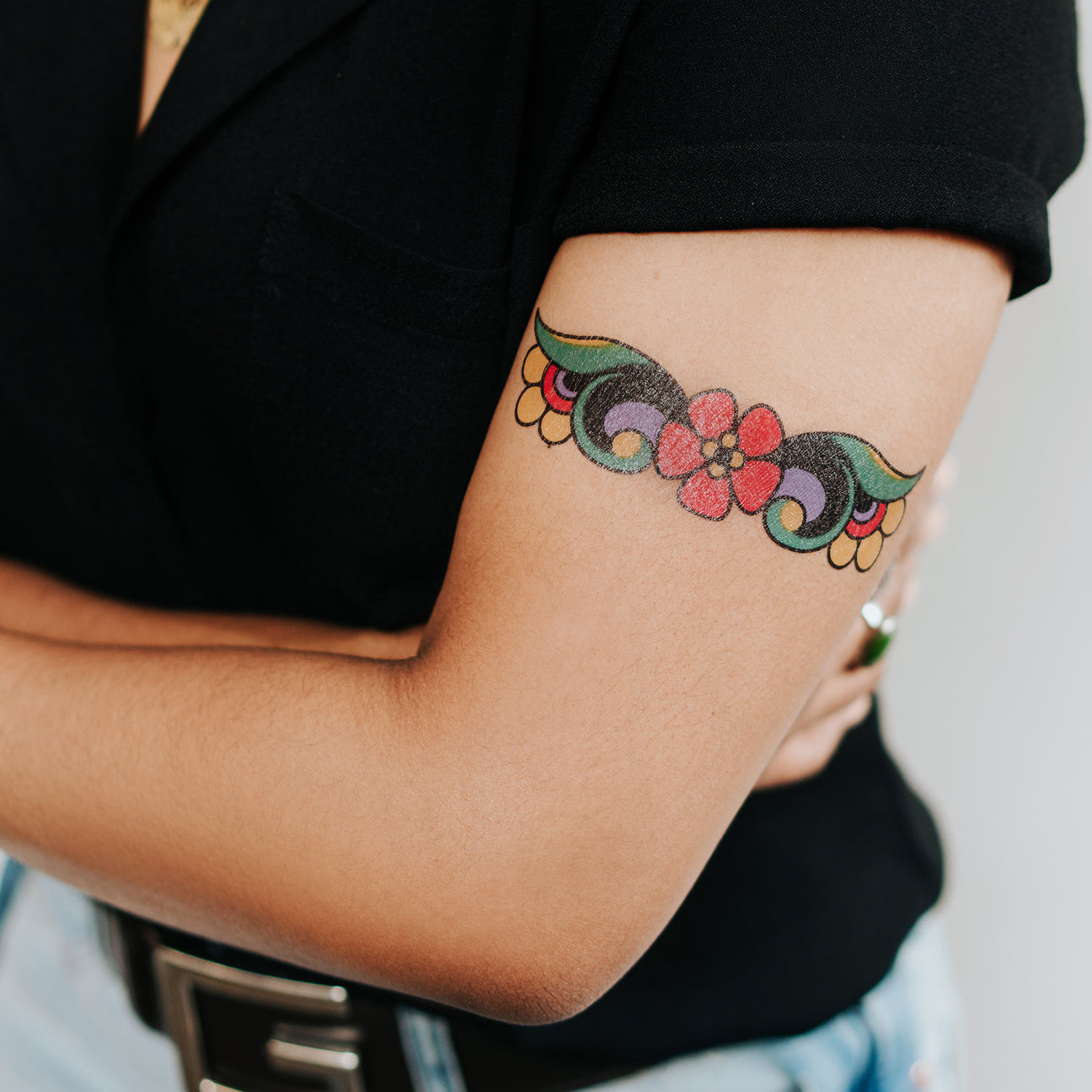 RED FLOWER CUFF TATTOO PAIR