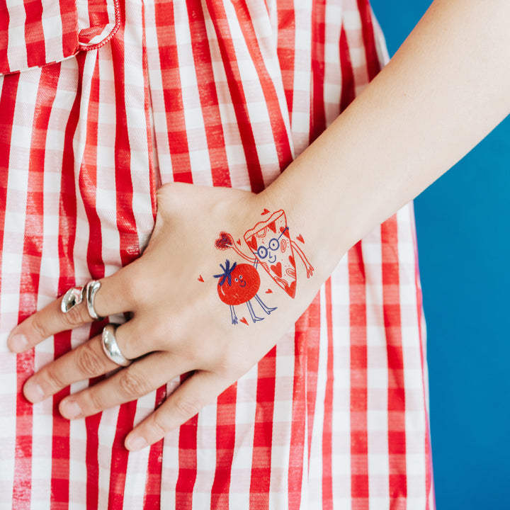 Pizza Loves Tomato Tattoo Pair