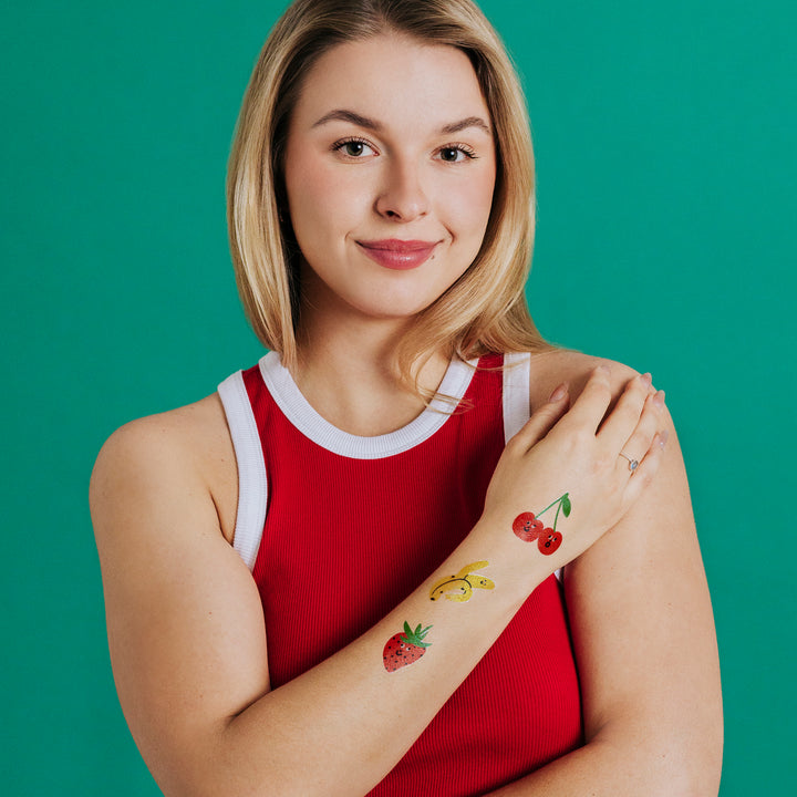 Glitter Fruit Faces Tattoo Pair