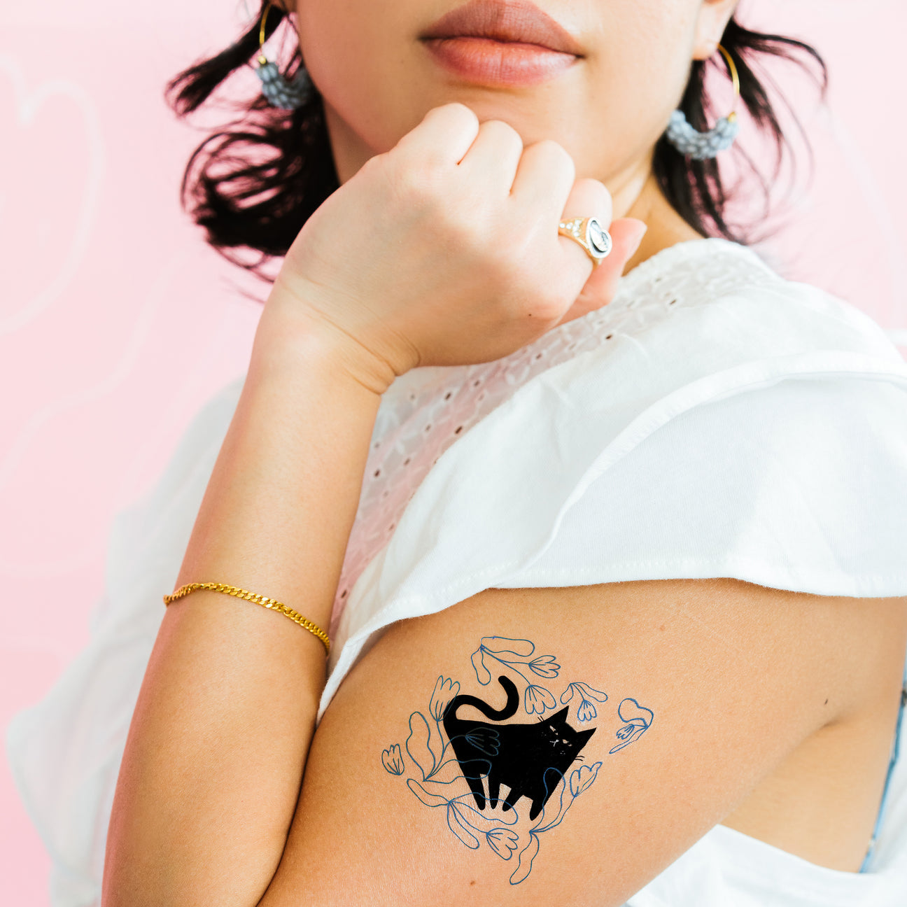 BLUE GARDEN KITTY TATTOO PAIR