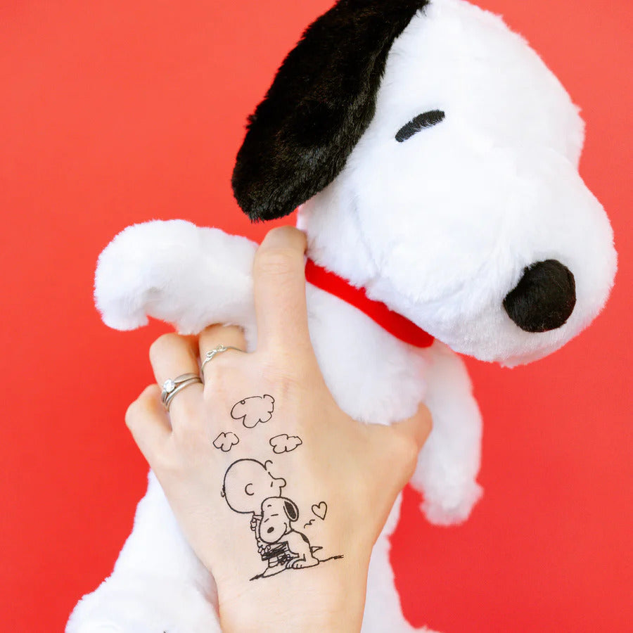 Charlie Brown + Snoopy Hug Tattoo Pair