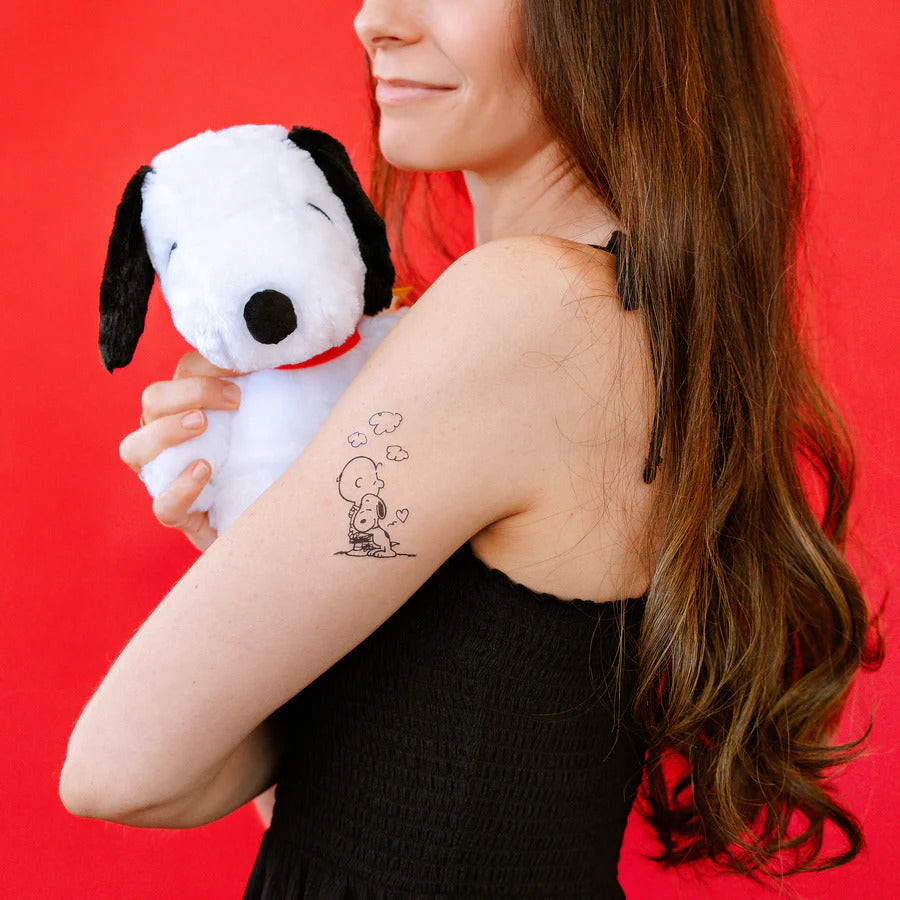 Charlie Brown + Snoopy Hug Tattoo Pair