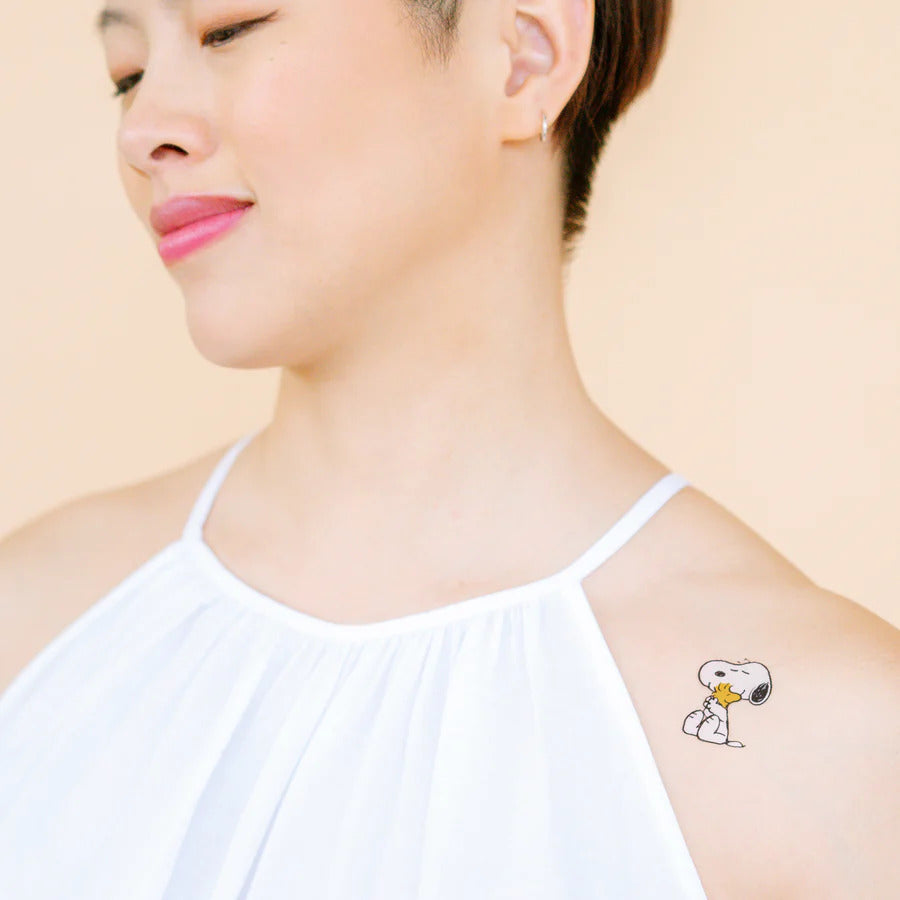 Snoopy Hugs Woodstock Tattoo Pair