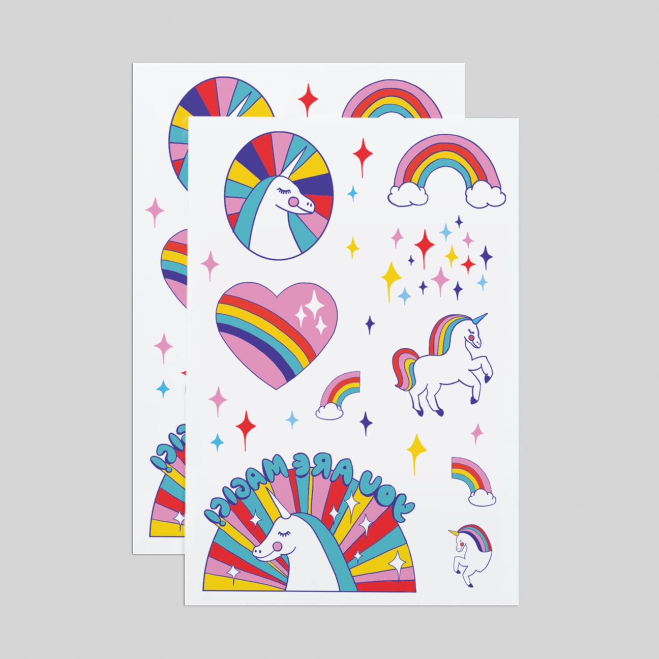 RAINBOW UNICORNS TATTOO SHEET