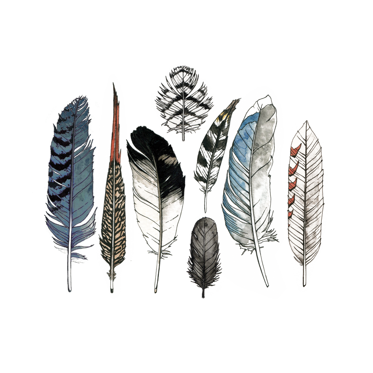 WATERCOLOR FEATHER TATTOO SET