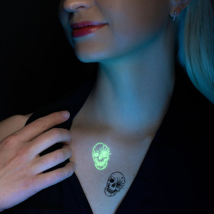 Glowing Skulls (Glow-in-the-Dark) Tattoo Pair