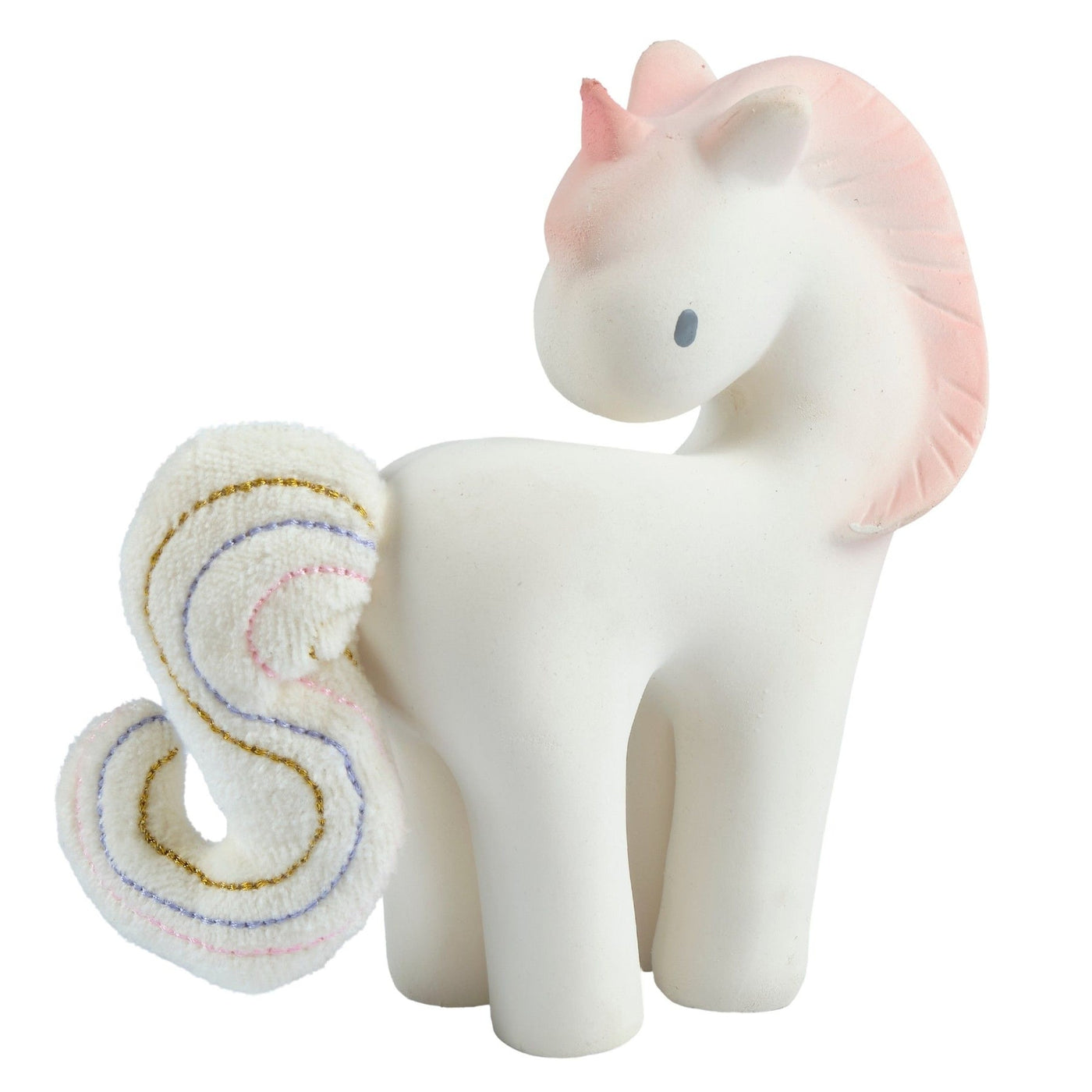 Cotton Candy Unicorn - Organic Natural Rubber Rattle with Crinkle Tail