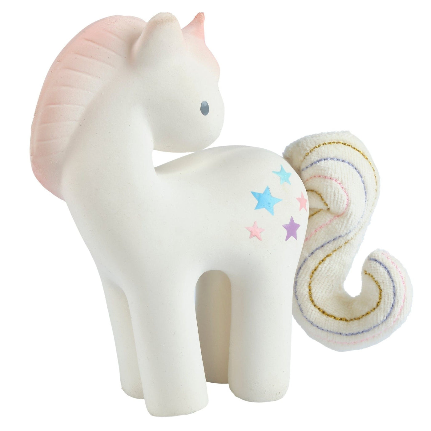 Cotton Candy Unicorn - Organic Natural Rubber Rattle with Crinkle Tail