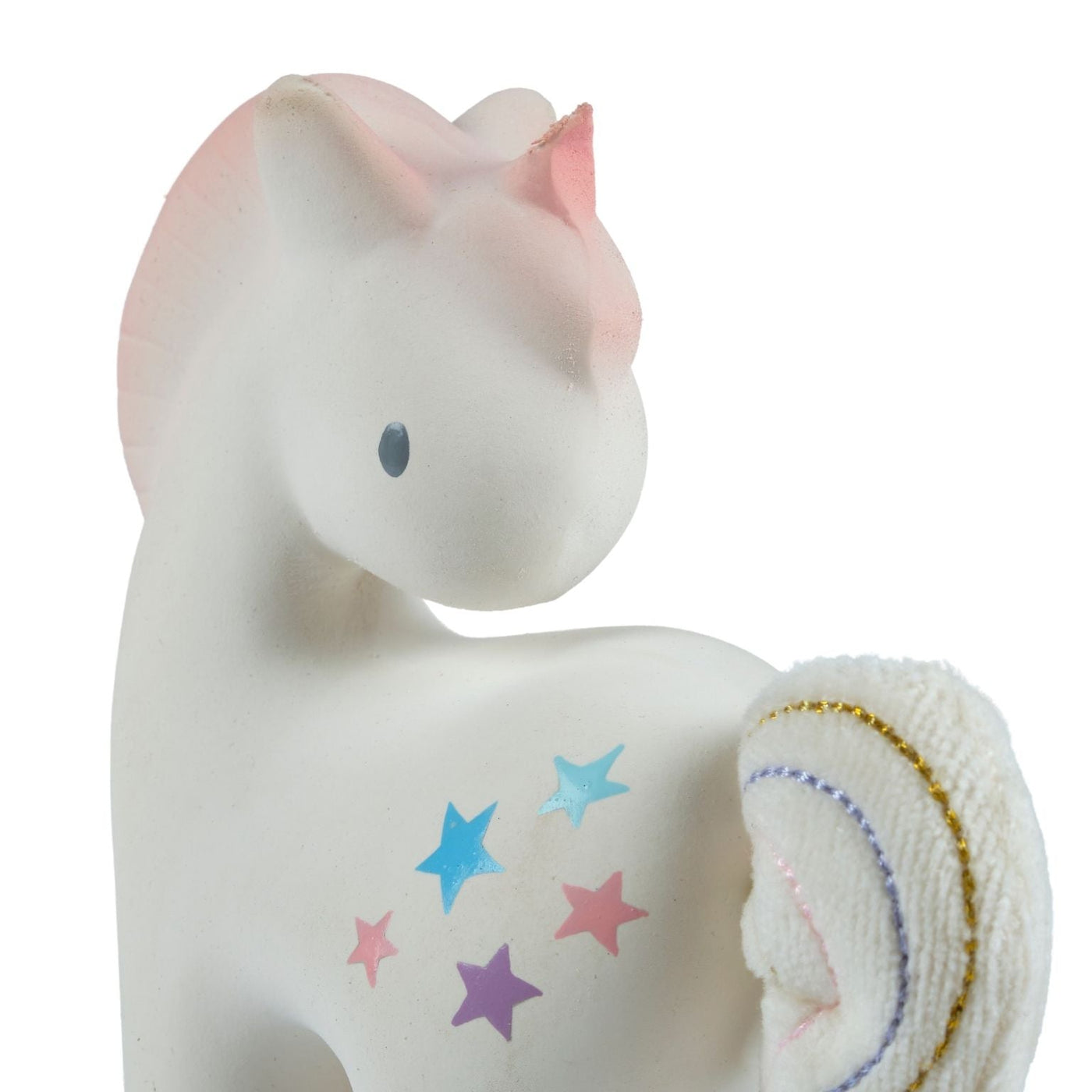 Cotton Candy Unicorn - Organic Natural Rubber Rattle with Crinkle Tail