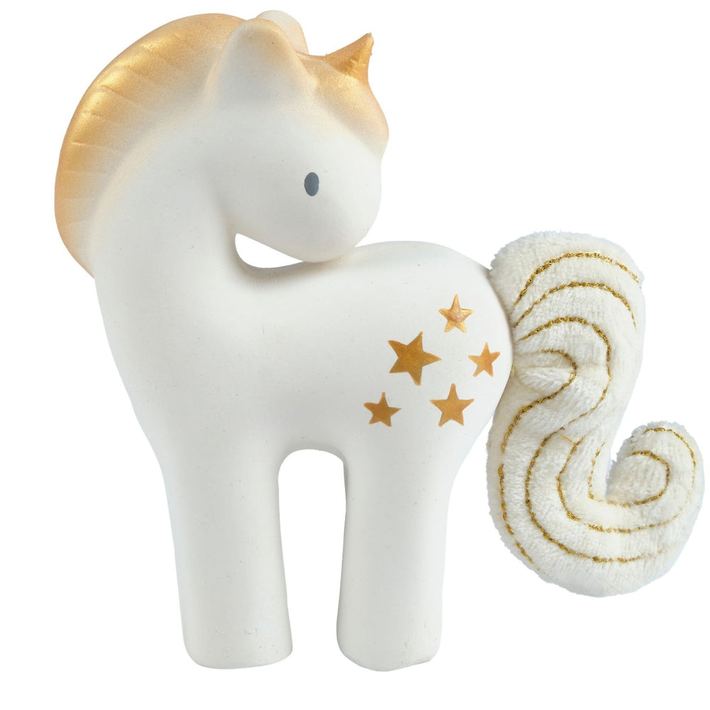 Shining Stars Unicorn Organic Natural Rubber Rattle With Crinkle Tail