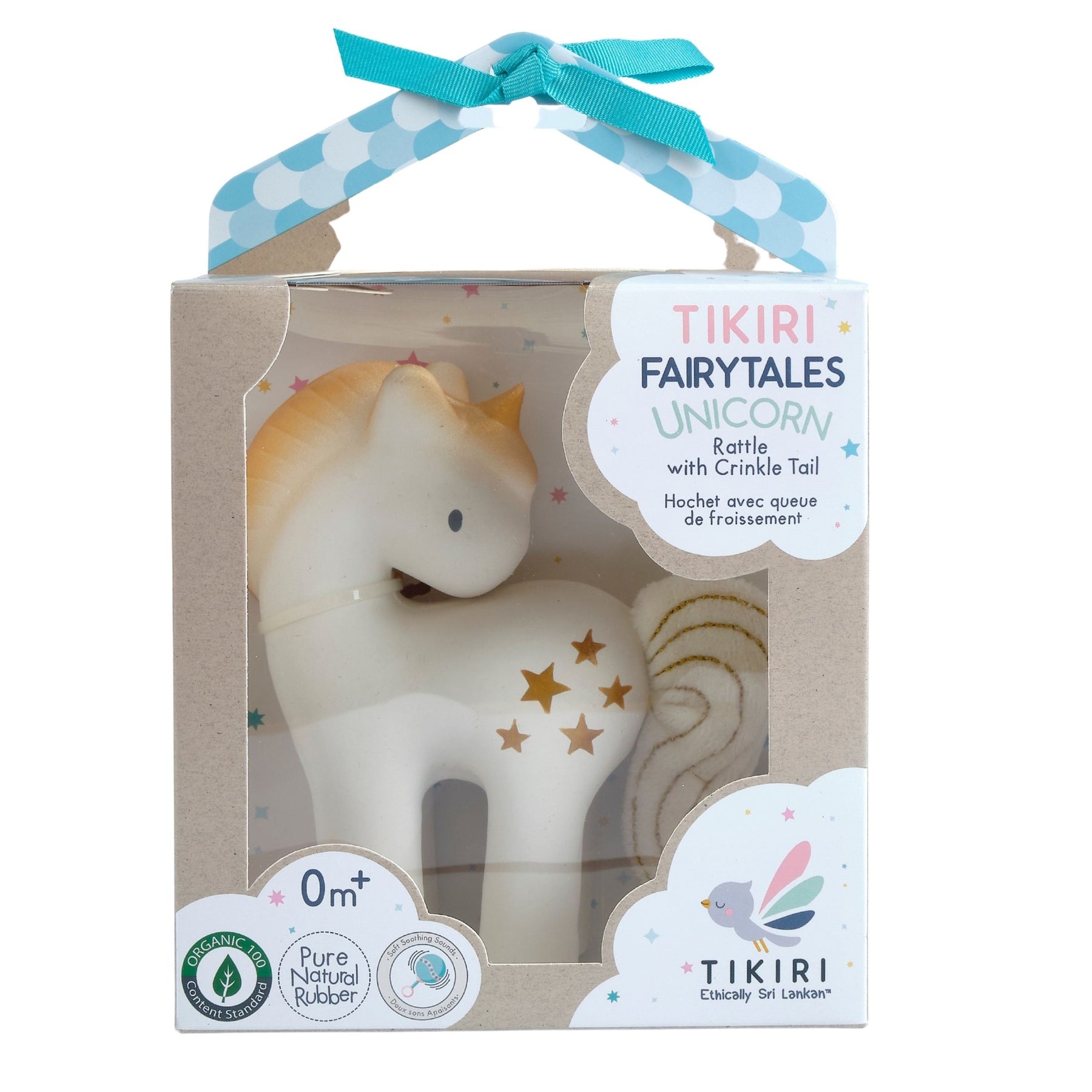 Shining Stars Unicorn Organic Natural Rubber Rattle With Crinkle Tail