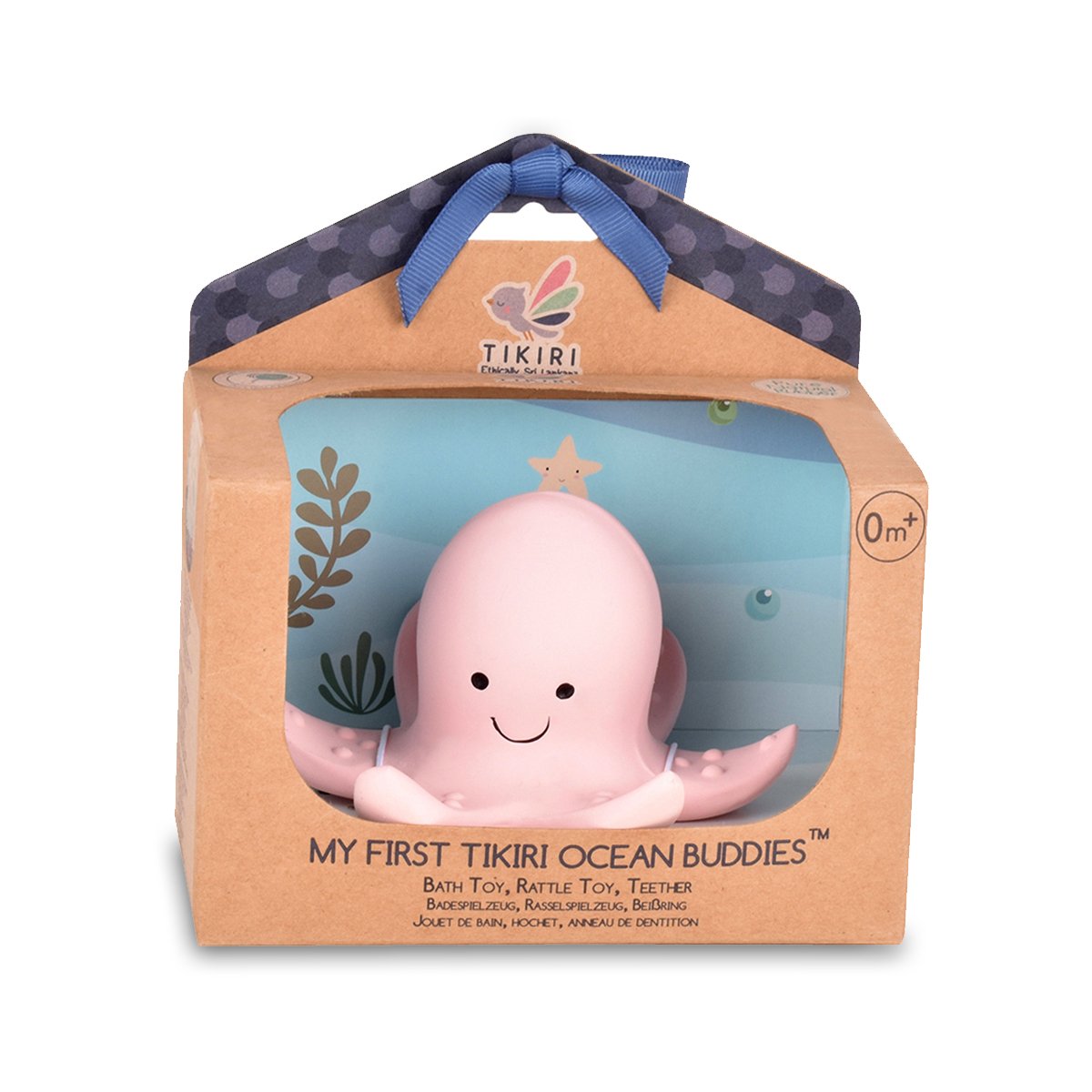 OCTOPUS - Organic Natural Rubber Teether, Rattle & Bath Toy