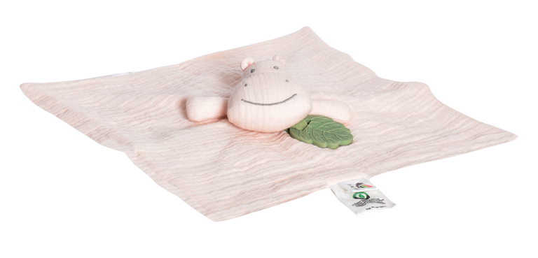Hippo Comforter with Natural Rubber Teether